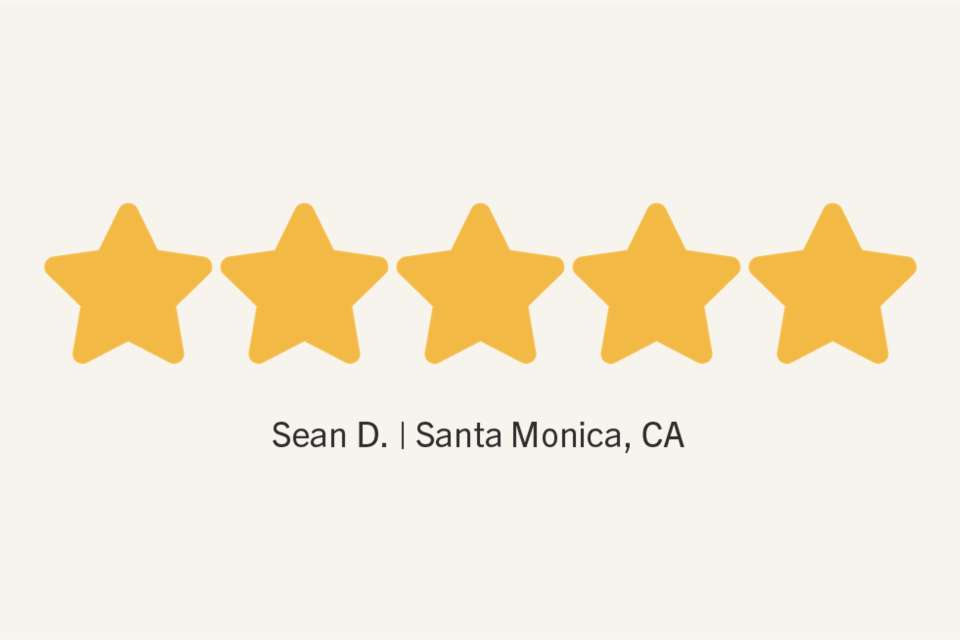 4.5 star icons, Sean D., Santa Monica